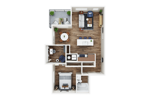 Floor plan for 1 bed, 1 bath, 775 sqft